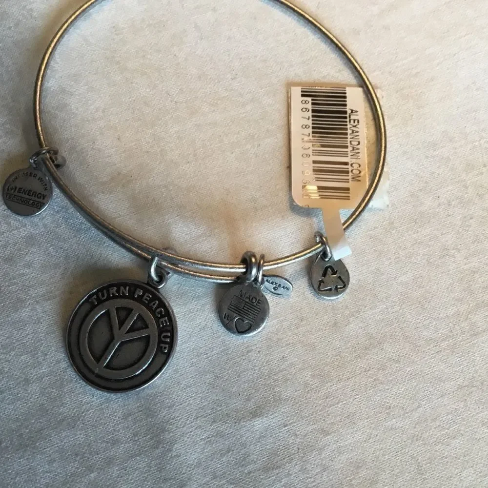 Silvertone Alex and Ani Peace Bracelet NWT